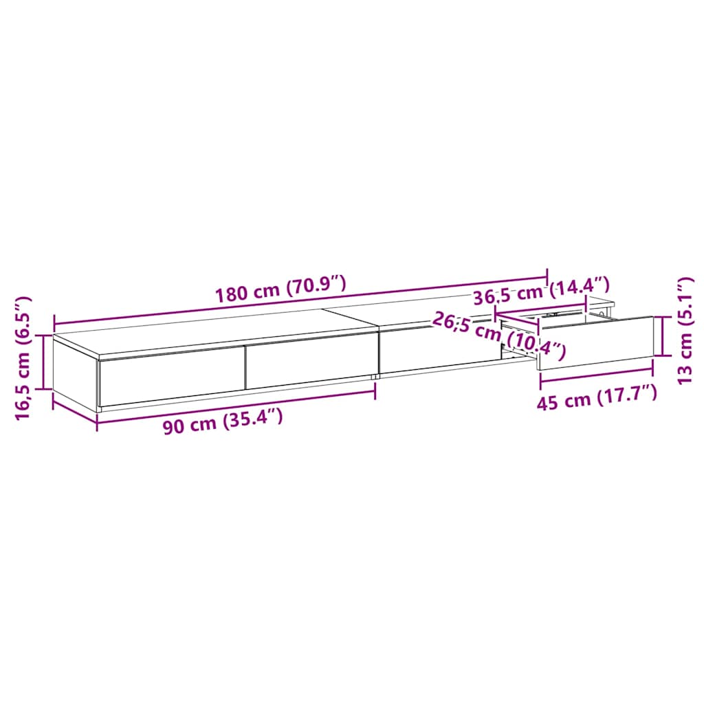Ladice za krevet s ladicama Staro drvo 180 x 36,5 x 16,5 cm