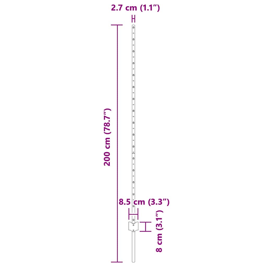 Ugrađeni stup za ogradu 22 pcs Siva 200 cm Čelik obložen prahom