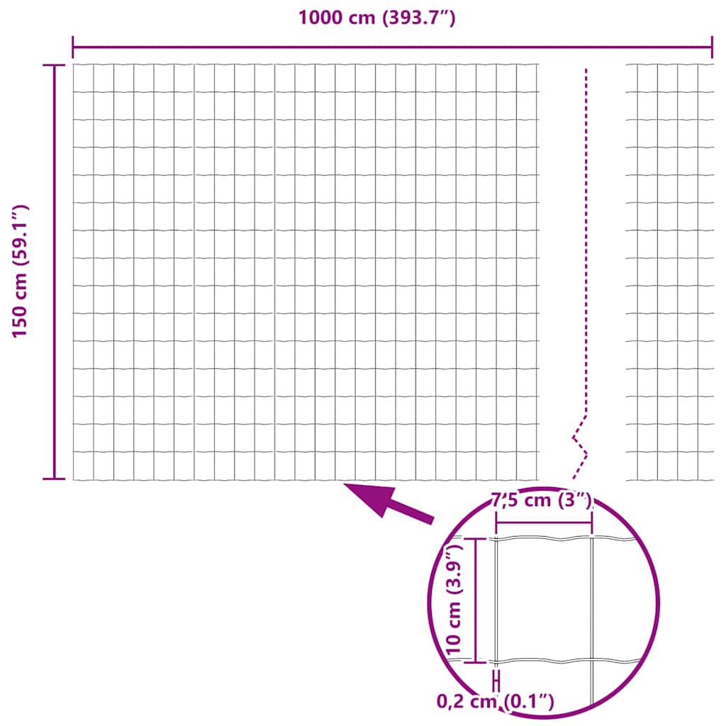 Zavarena žičana ograda 10 x 1,5 m (Š x V) Čelik premazan PVC-om