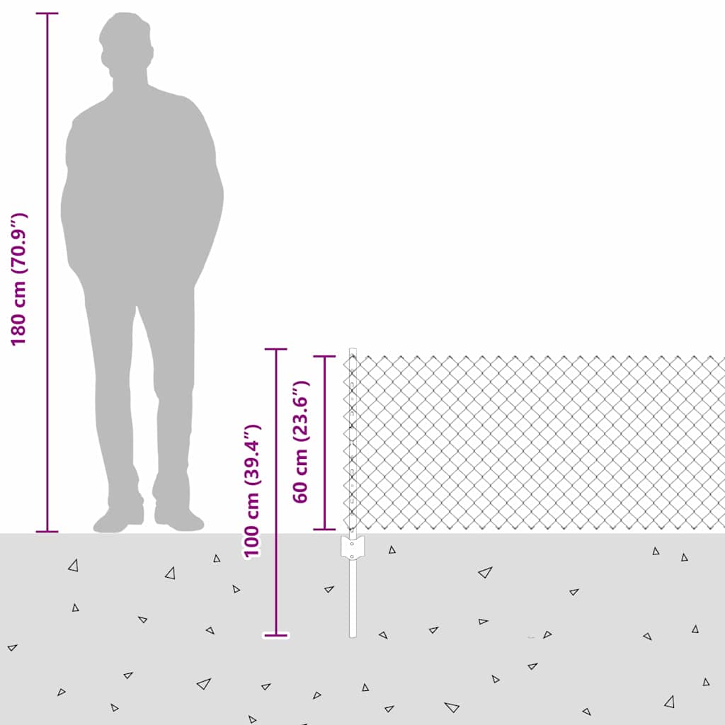 Ograda od lančanih veza s postom 25 x 0,6 m Srebrna Mreža