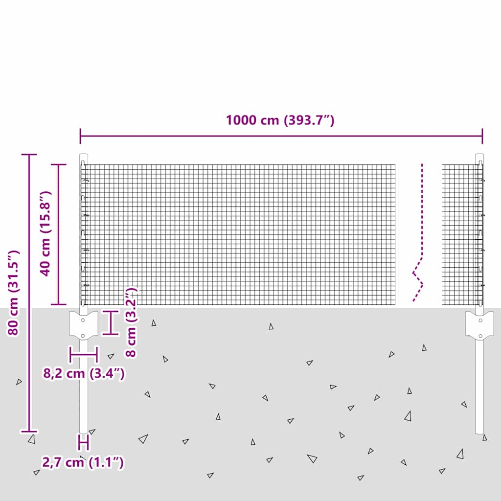 Zavarena žičana ograda s postom 10 x 0,4 m Srebrna Mreža
