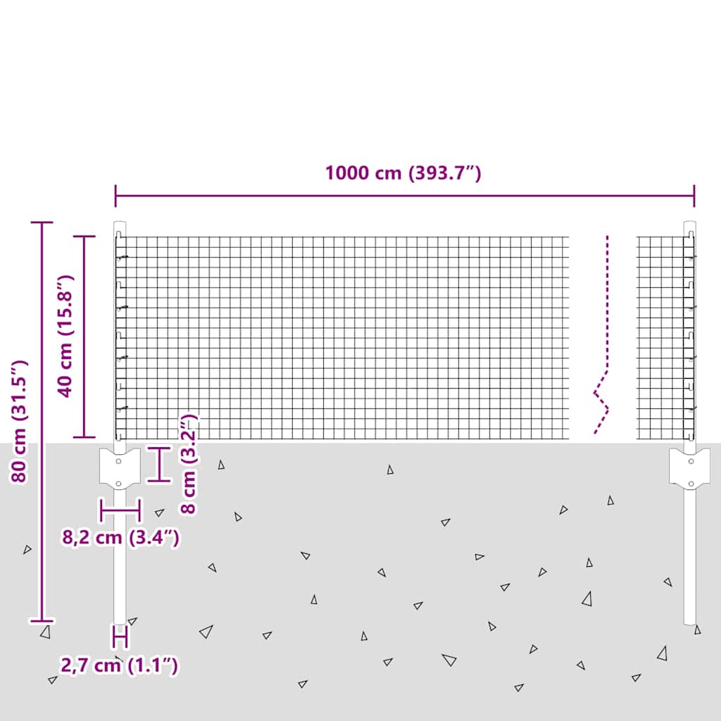 Zavarena žičana ograda s postom 10 x 0,4 m Srebrna Mreža