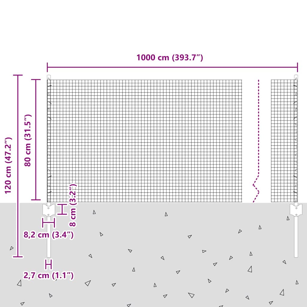 Zavarena žičana ograda s postom 10 x 0,8 m Srebrna Mreža