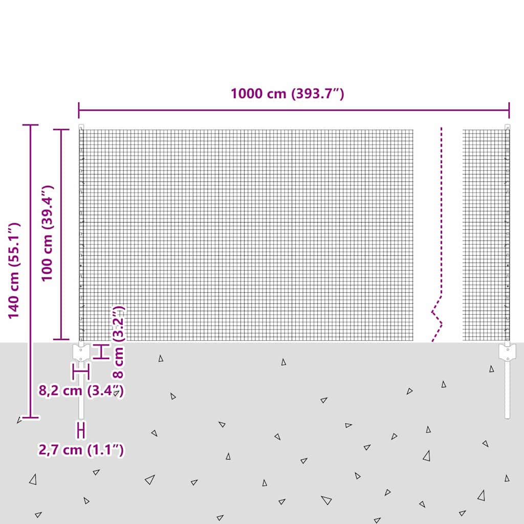 Zavarena žičana ograda s postom 10 x 1 m (Š x V)