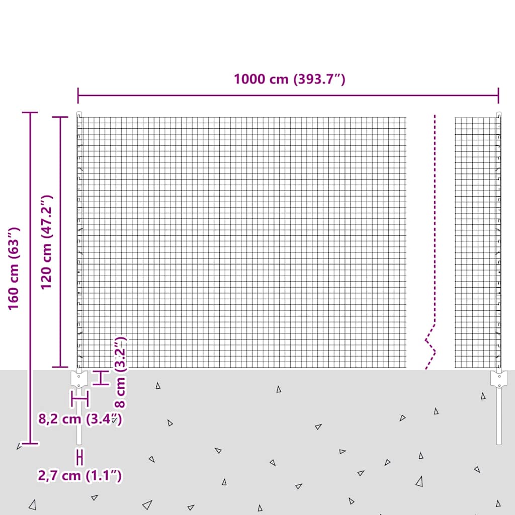 Zavarena žičana ograda s postom 10 x 1,2 m Srebrna Mreža