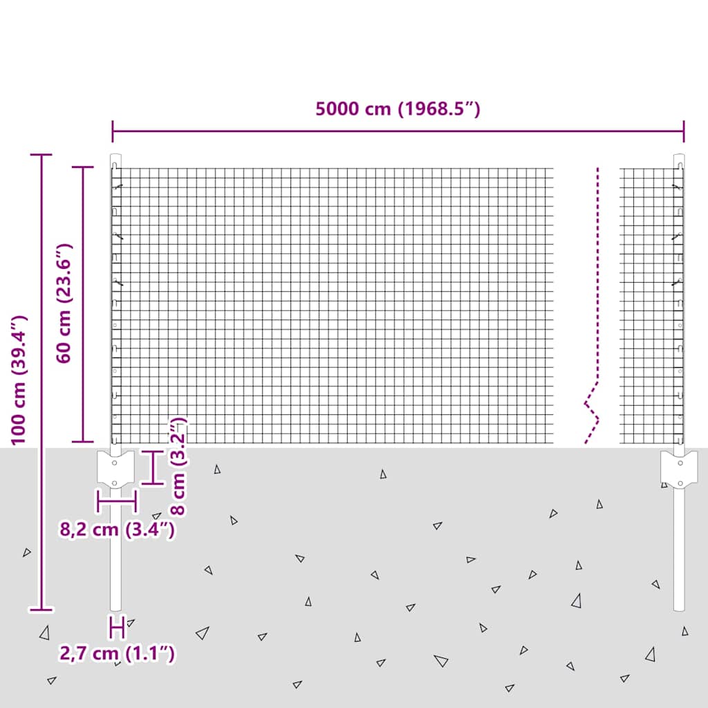 Zavarena žičana ograda s postom 50 x 0,6 m Srebrna Mreža