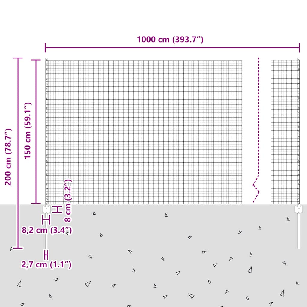 Zavarena žičana ograda s postom 10 x 1,5 m (Š x V)