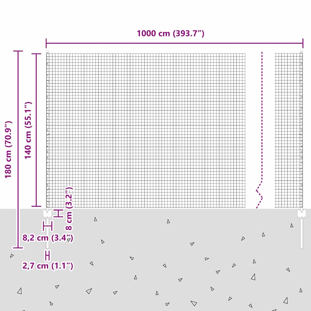 Zavarena žičana ograda s postom 10 x 1,4 m Siva Mreža