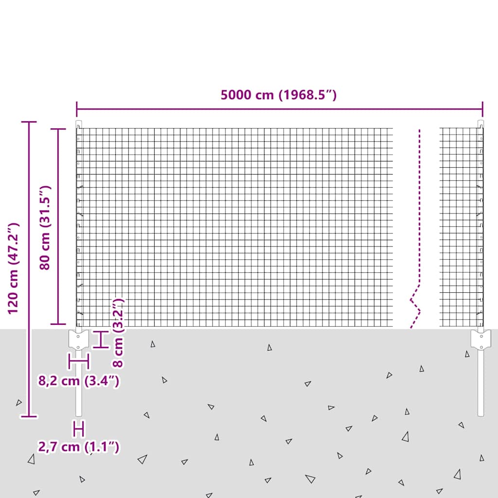 Zavarena žičana ograda s postom 50 x 0,8 m Siva Mreža
