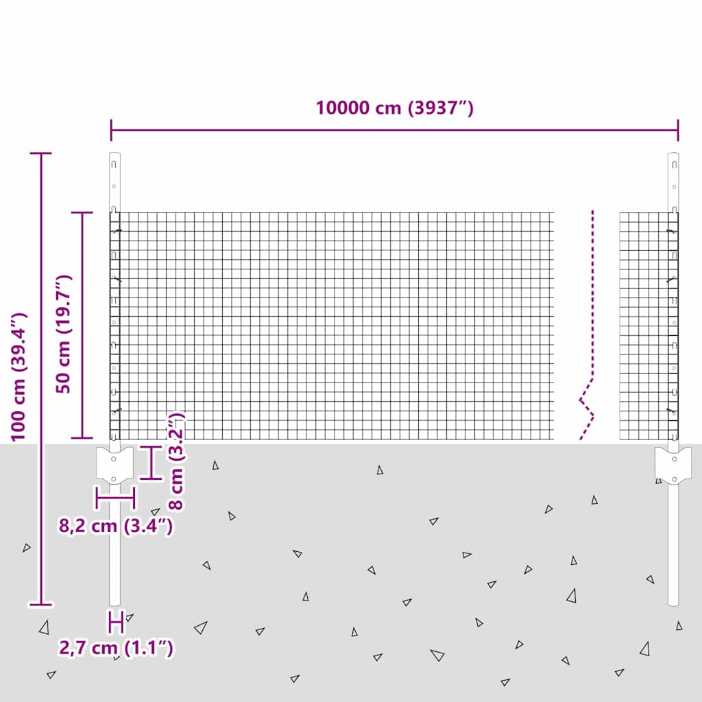 Zavarena žičana ograda s postom 100 x 0,5 m (Š x V)