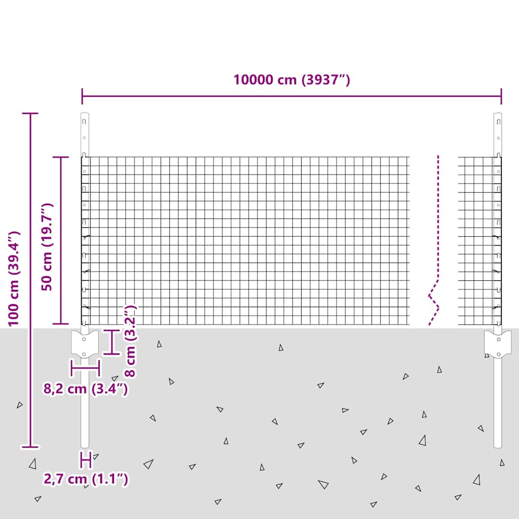 Zavarena žičana ograda s postom 100 x 0,5 m Siva Mreža