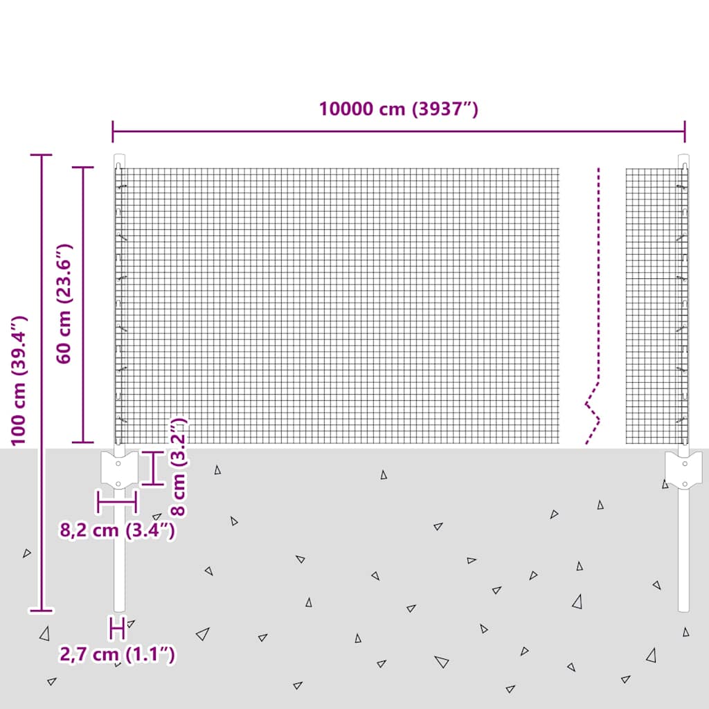 Zavarena žičana ograda s postom 100 x 0,6 m Siva Mreža