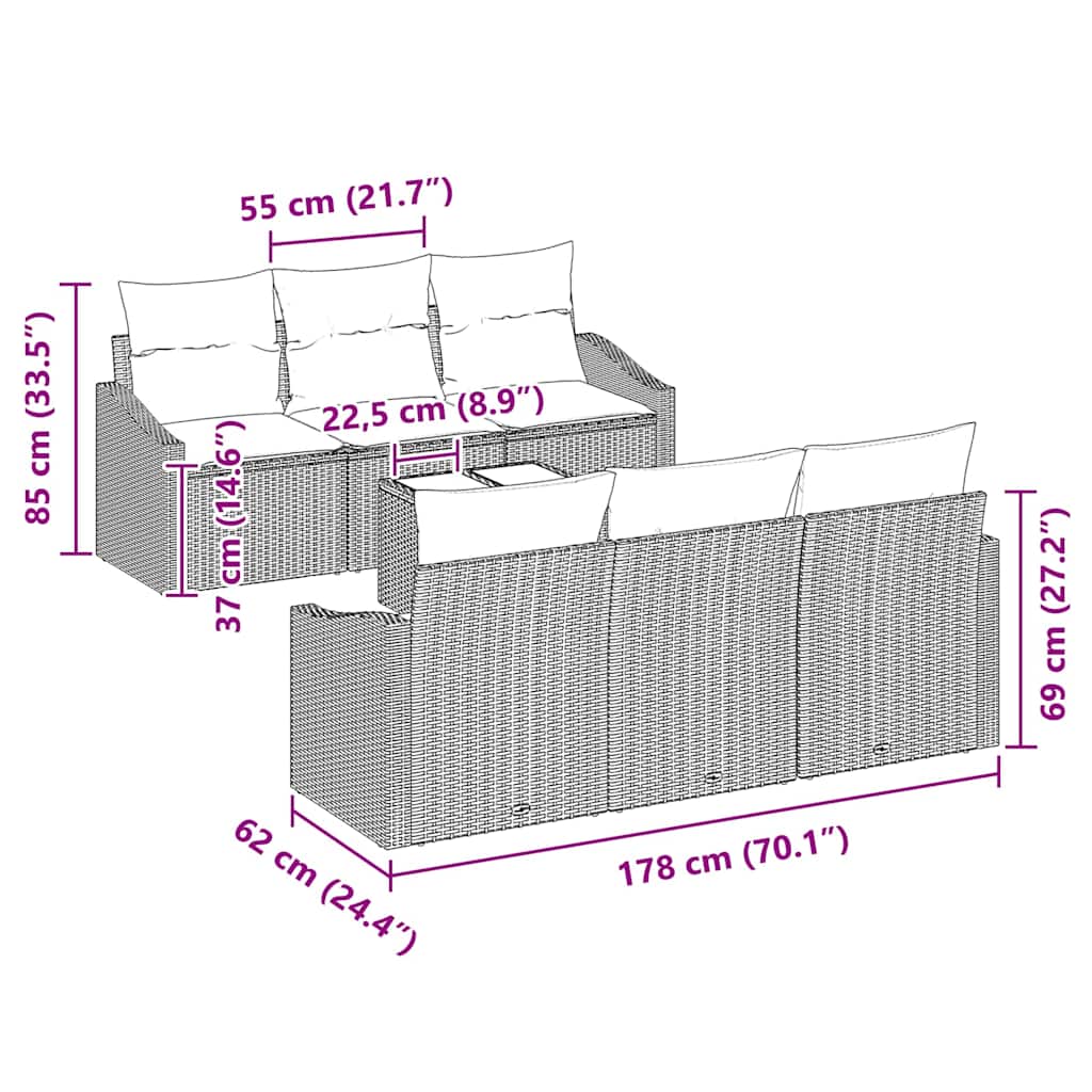 Set sofe s jastukom s jastukom 7 pcs Crna poliratan
