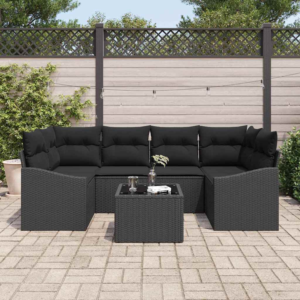 Set sofe s jastukom s jastukom 7 pcs Crna poliratan