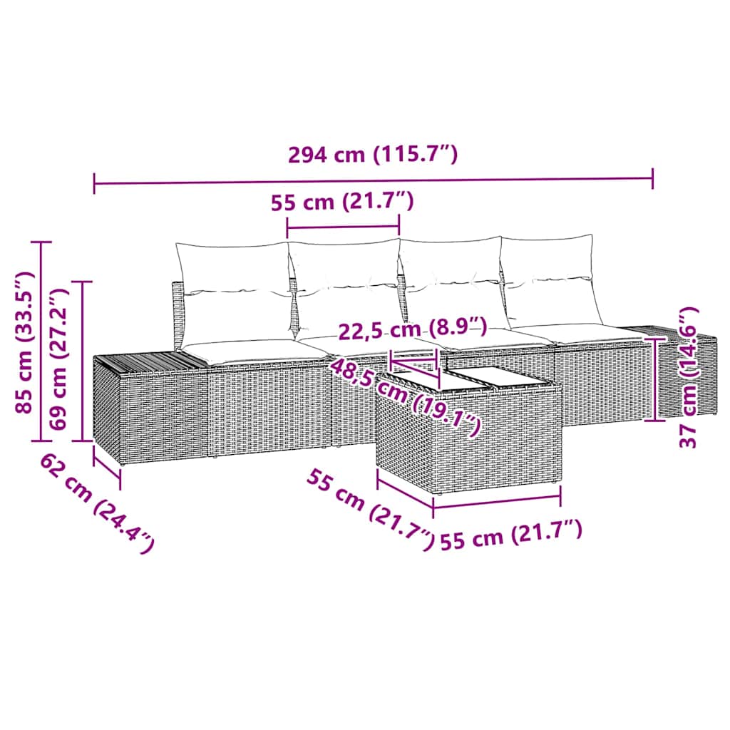 Set sofe s jastukom s jastukom 5 pcs Crna poliratan