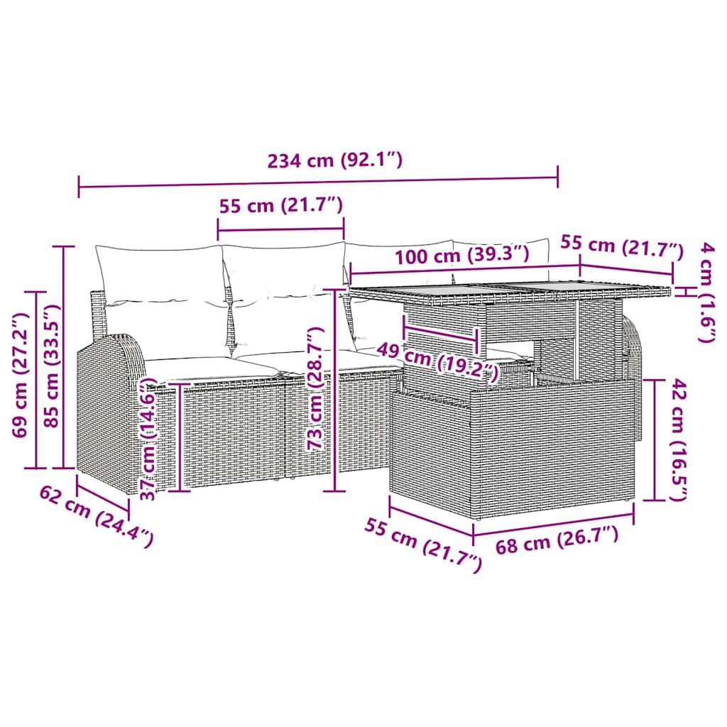 Sjedeća garnitura za vrt 5 pcs Crna