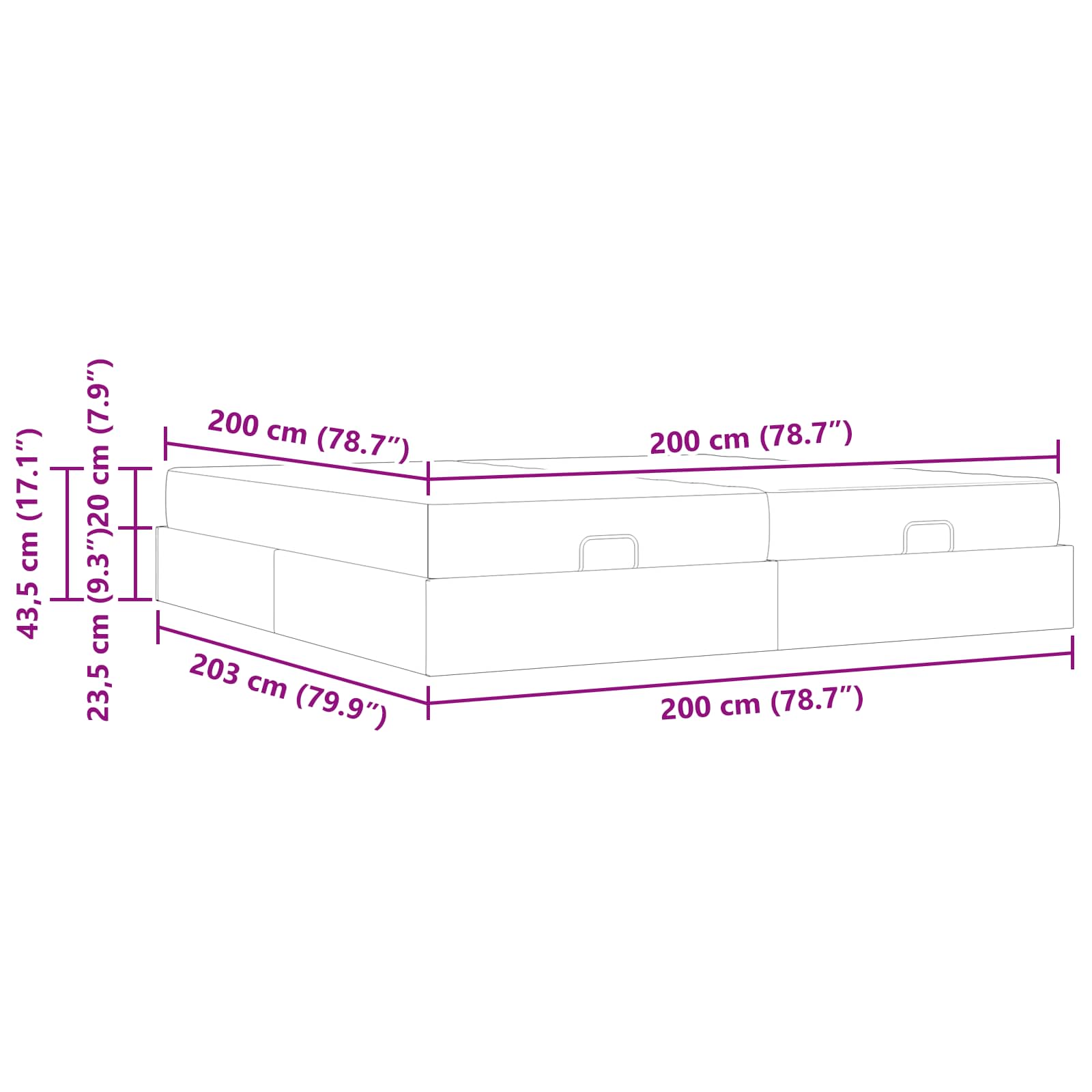 Okvir kreveta s madracem s madracem 2 pcs Svjetlosiva tkanina
