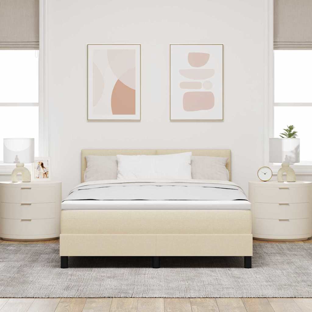 Krevet s opruga kutije s LED trakama Krema 140 x 200 cm tkanina