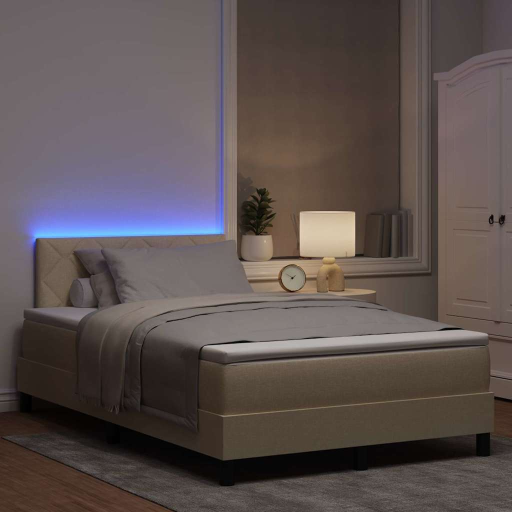 Krevet s opruga kutije s LED trakama Krema 120 x 200 cm tkanina