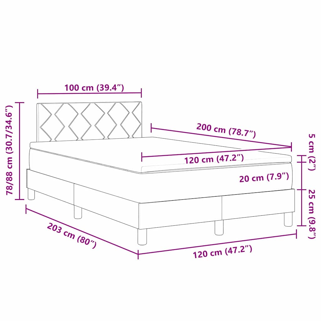 Krevet s opruga kutije s LED trakama Krema 120 x 200 cm tkanina