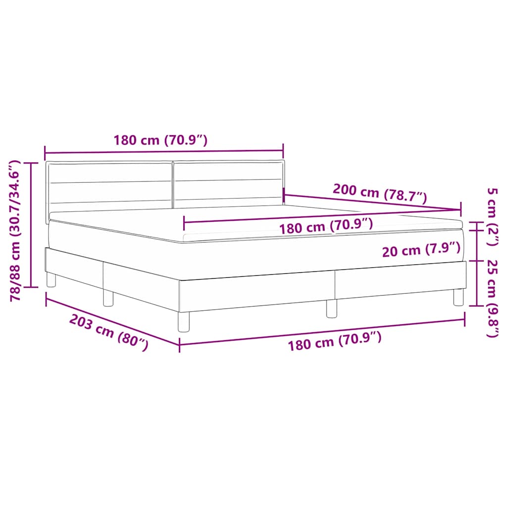 LED Box Spring Krevet s LED trakama Crna 180 x 200 cm tkanina