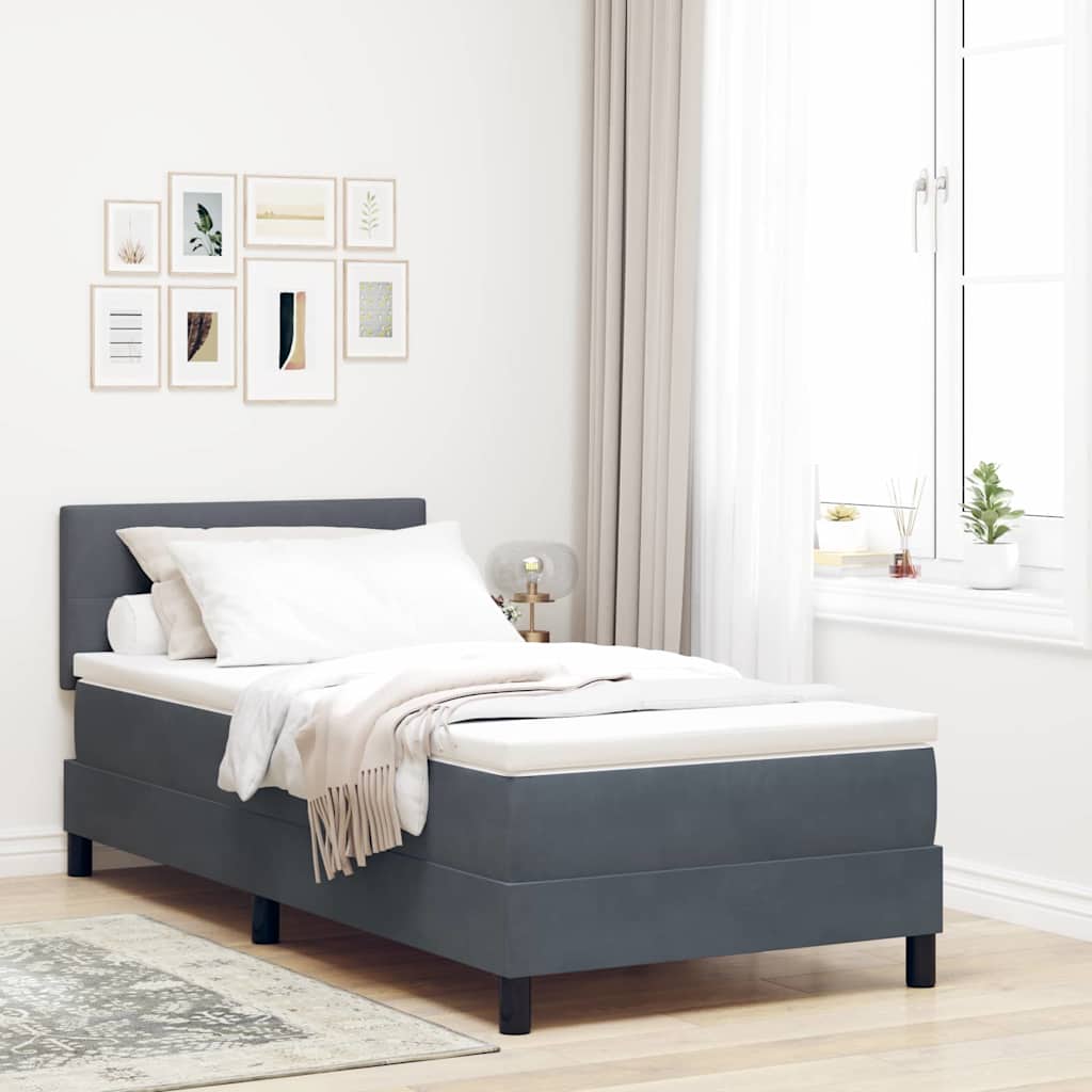 LED Box Spring Krevet Tamno siva 90 x 190 cm Baršun
