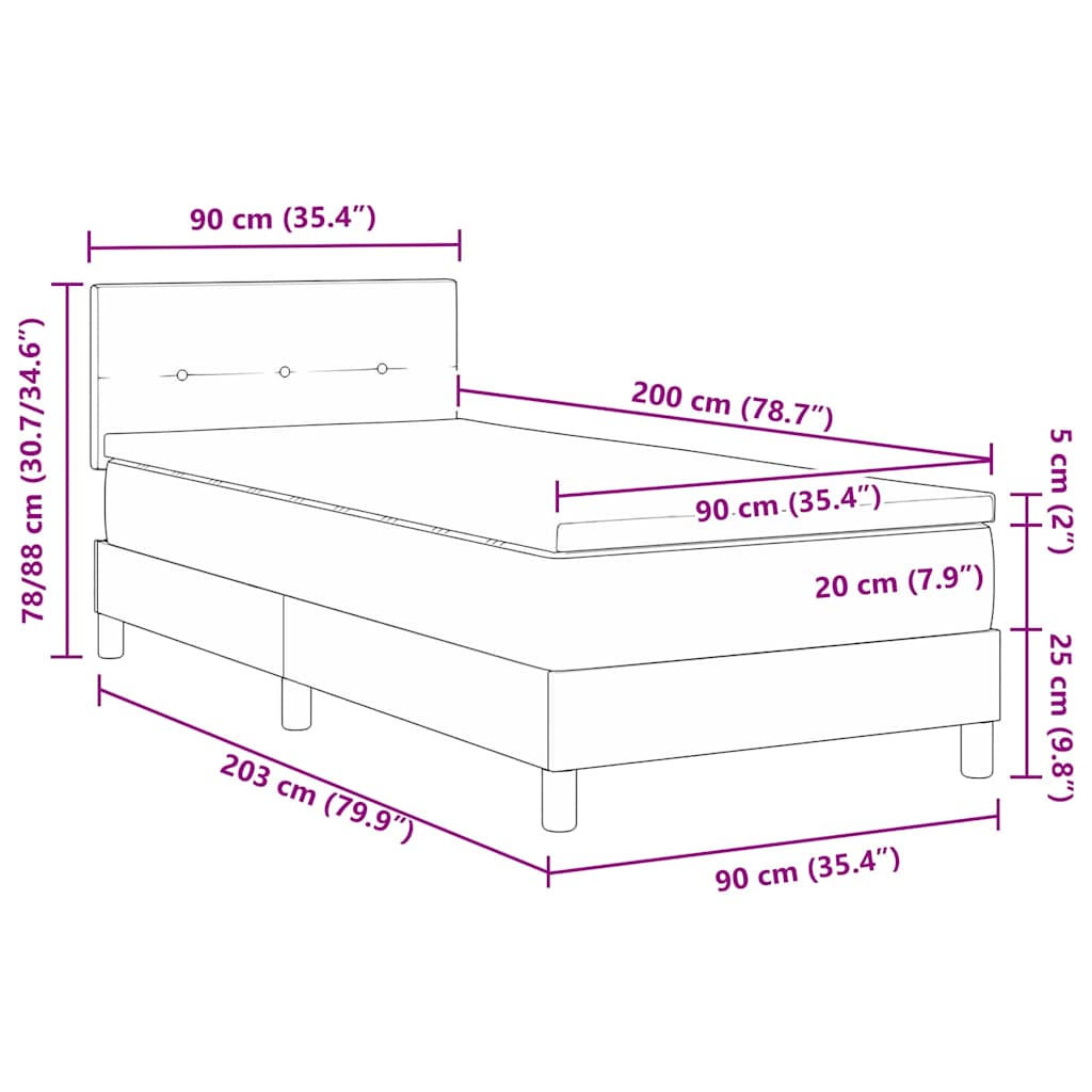 LED Box Spring Krevet s LED trakama Crna 90 x 200 cm Baršun