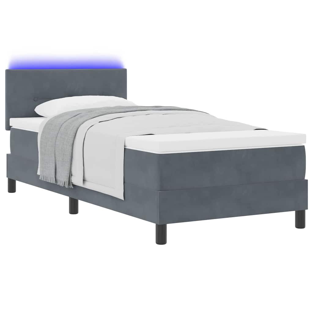 LED Box Spring Krevet Tamno siva 100 x 200 cm Baršun