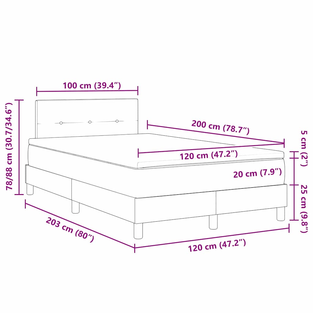 LED Box Spring Krevet s jastukom Crna 120 x 200 cm Baršun