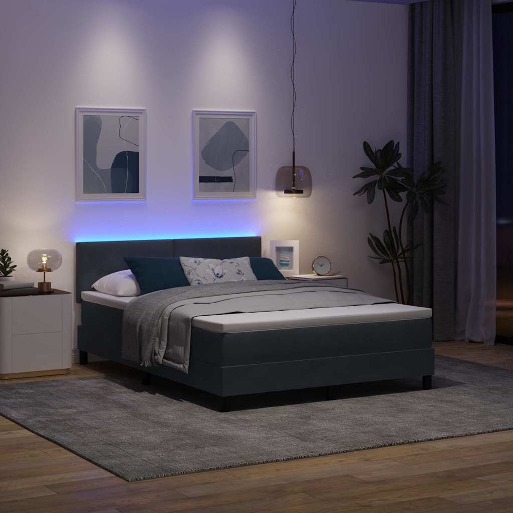 LED Box Spring Krevet Tamno siva 160 x 200 cm Baršun