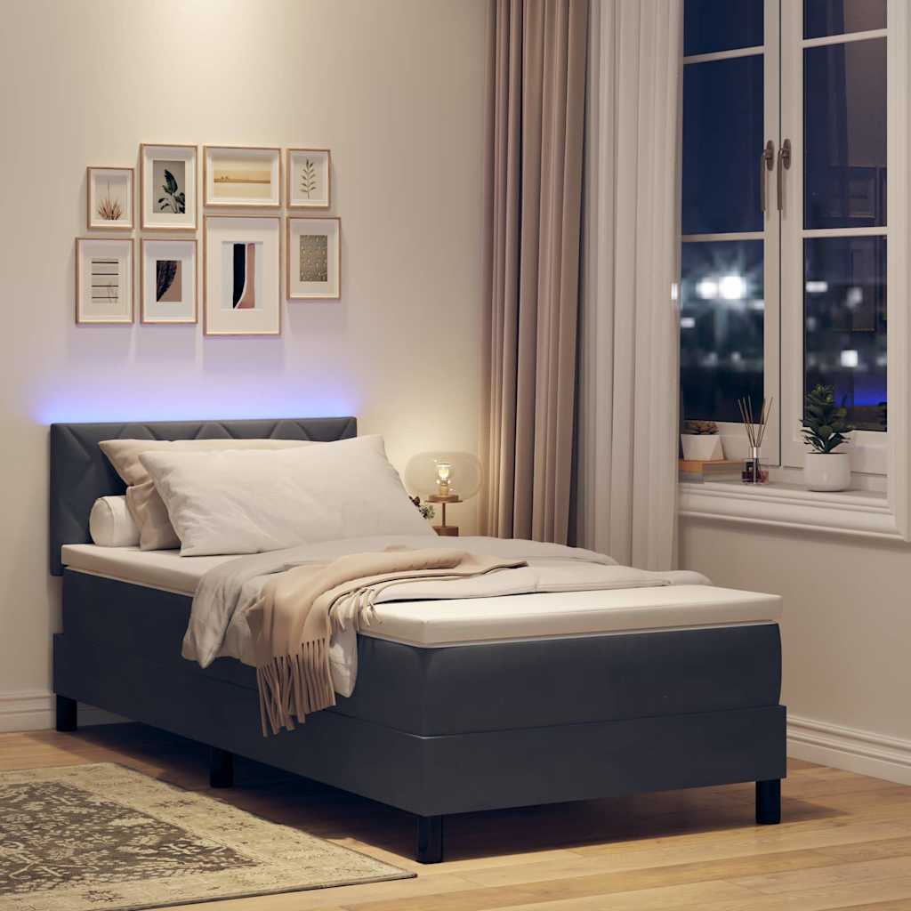 LED Box Spring Krevet Tamno siva 90 x 190 cm Baršun