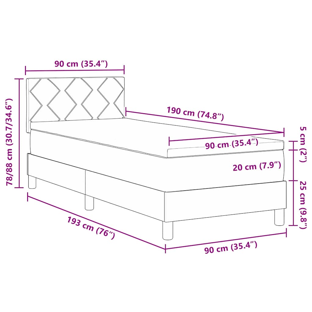LED Box Spring Krevet Tamno siva 90 x 190 cm Baršun