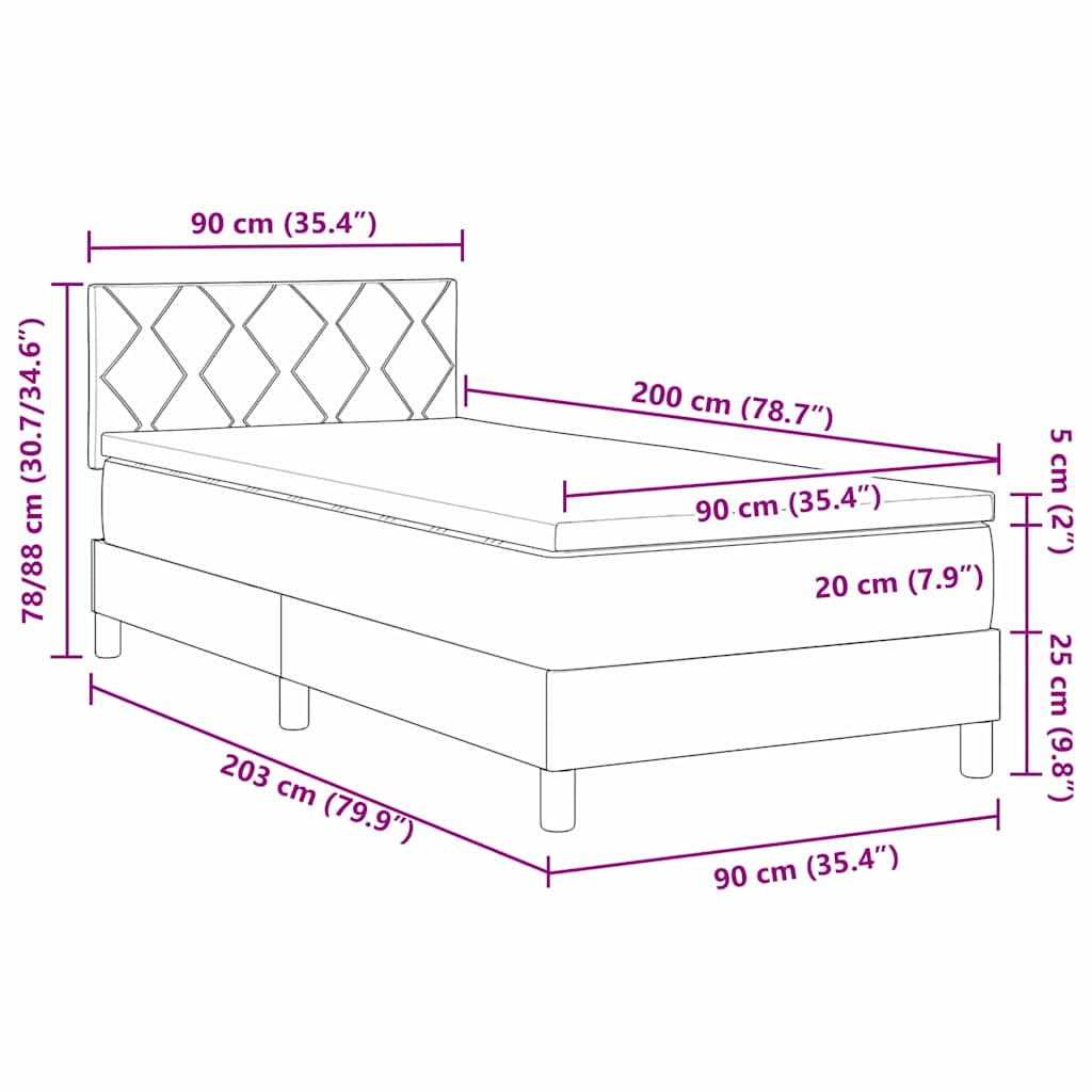 LED Box Spring Krevet Tamno plava 90 x 200 cm Baršun