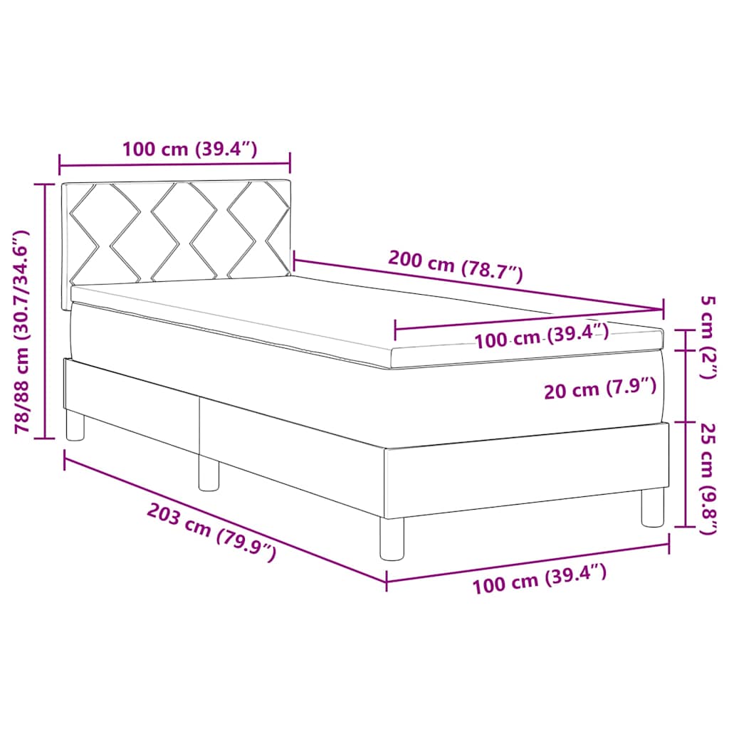 LED Box Spring Krevet Tamno siva 100 x 200 cm Baršun