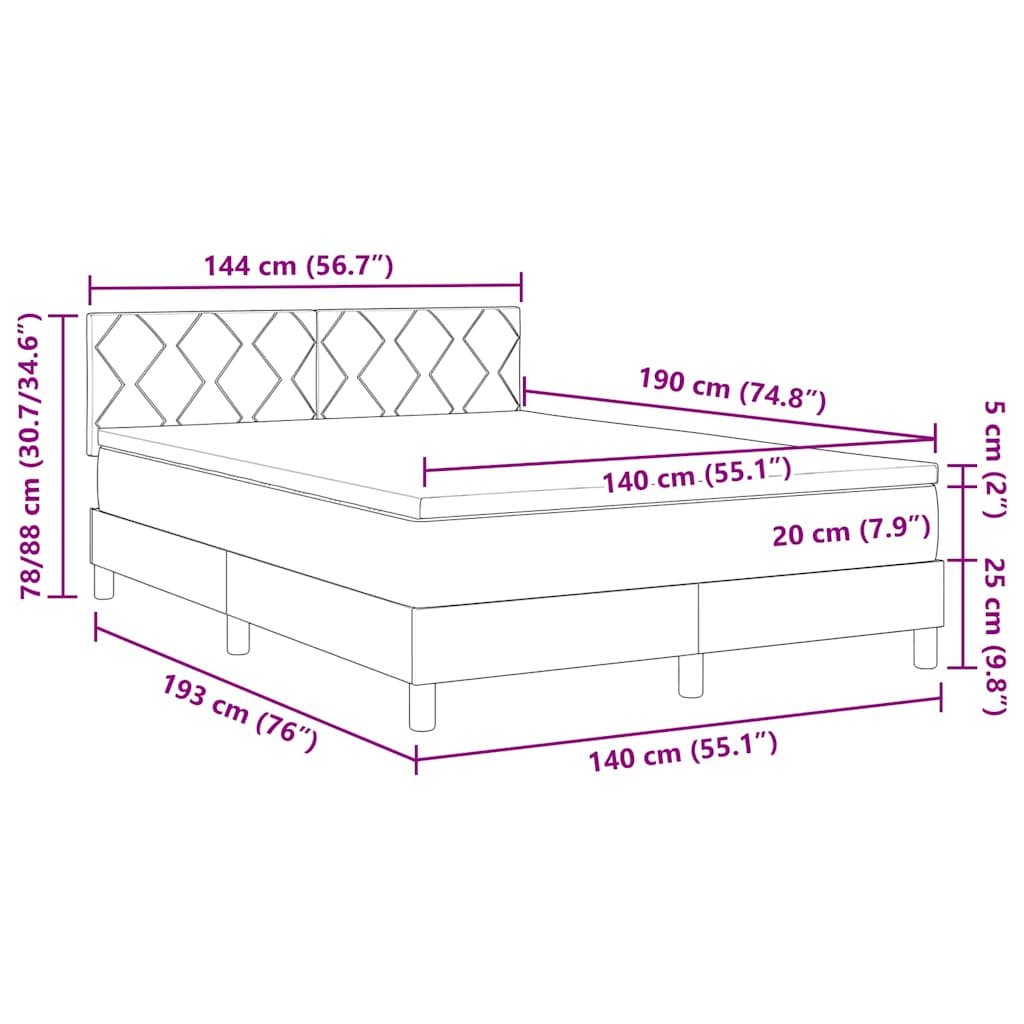 LED Box Spring Krevet s LED trakama Crna 140 x 190 cm Baršun