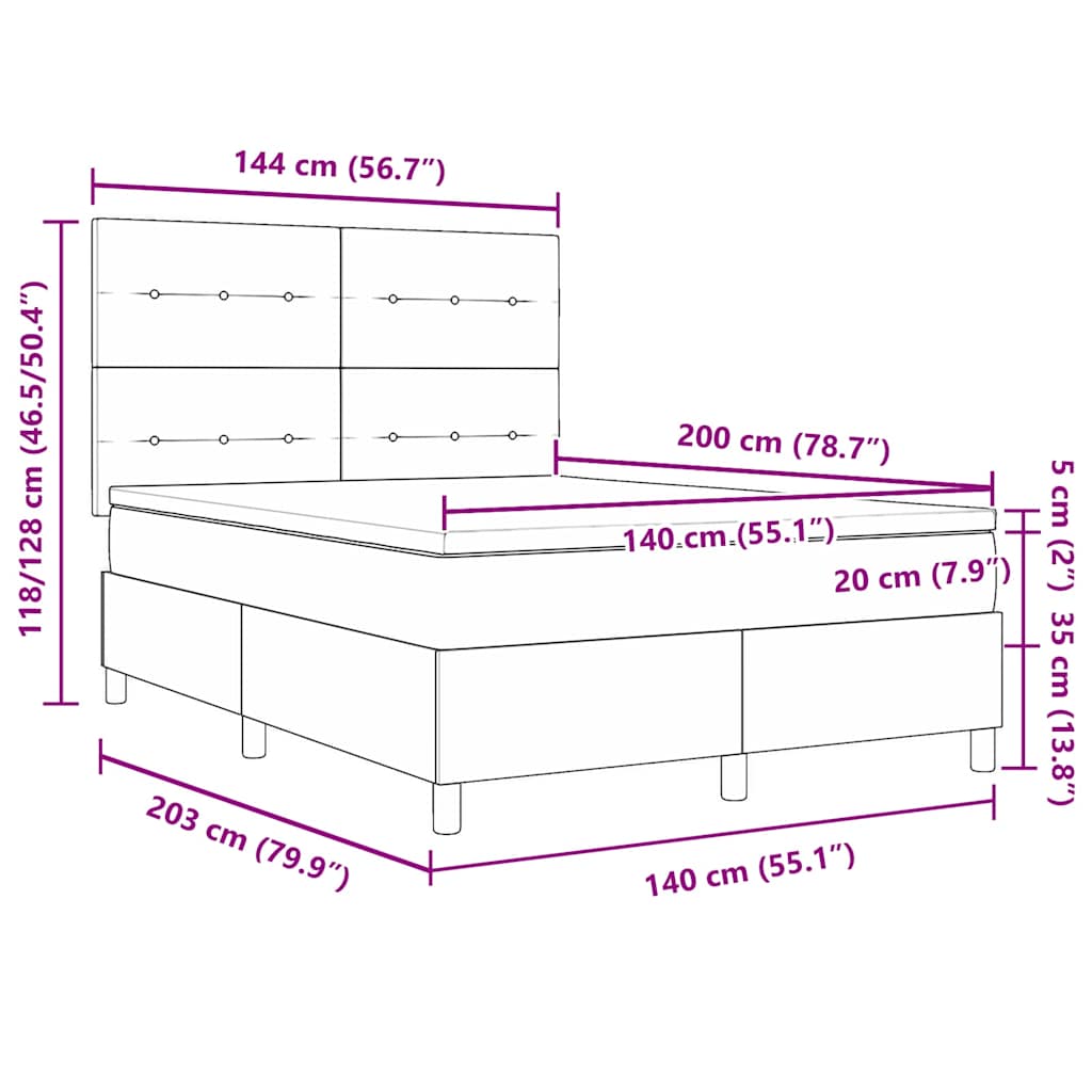 Krevet s opruga kutije s LED trakama Krema 140 x 200 cm tkanina