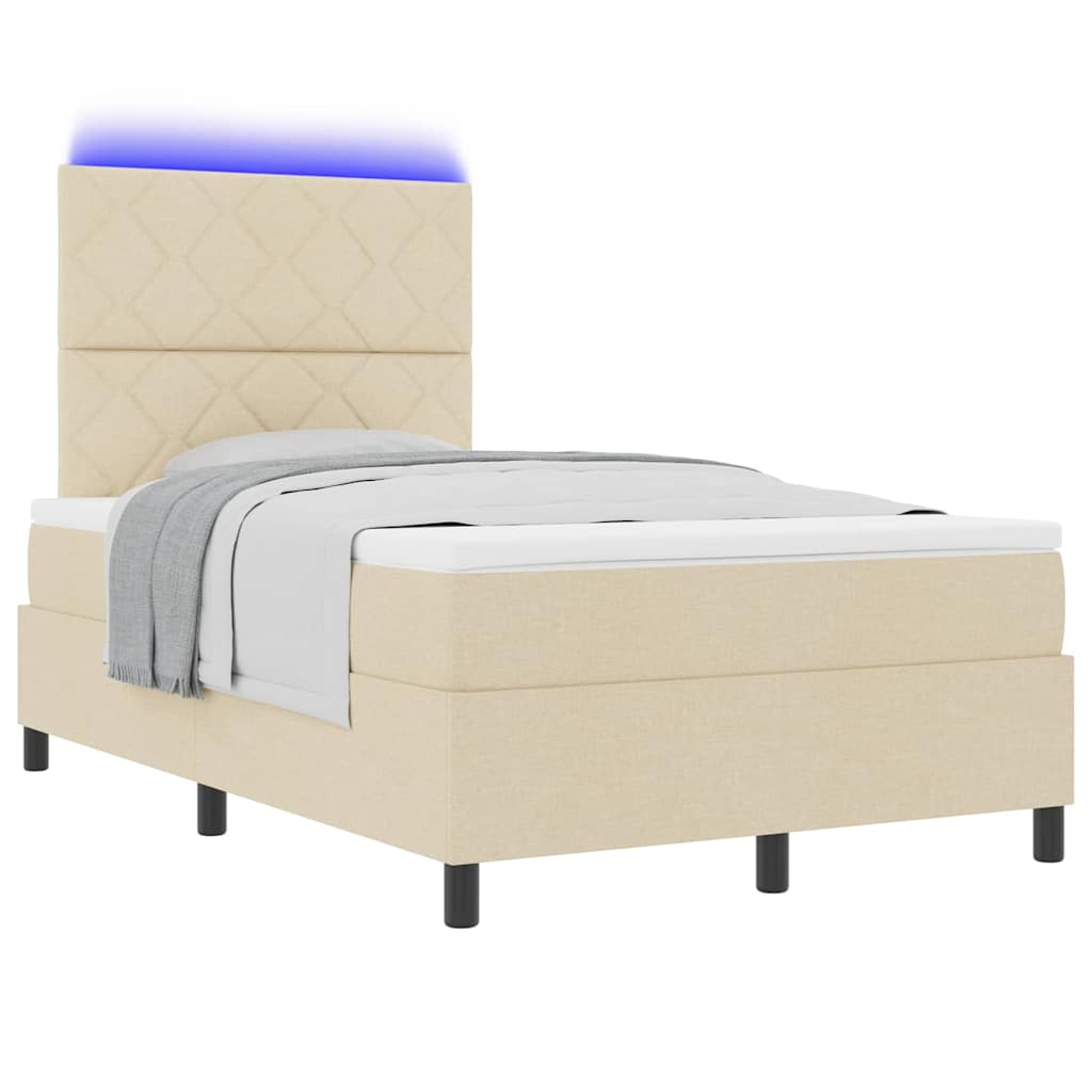 Krevet s opruga kutije s LED trakama Krema 120 x 190 cm tkanina