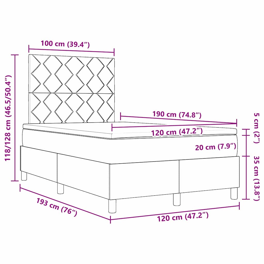 Krevet s opruga kutije s LED trakama Plava 120 x 190 cm tkanina