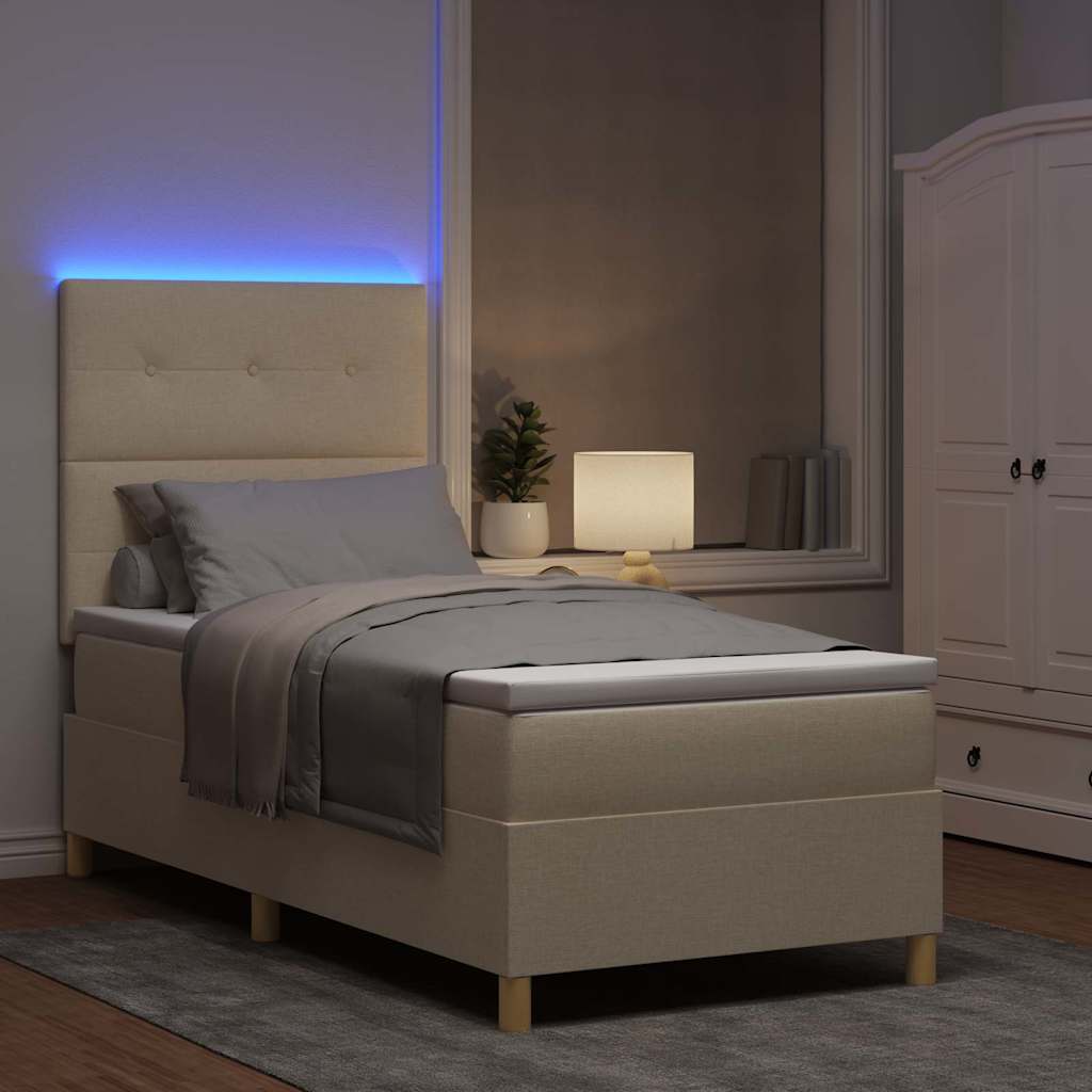 LED Box Spring Krevet s uzglavljem Krema 90 x 200 cm tkanina