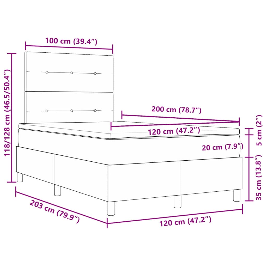 LED Box Spring Krevet s uzglavljem Krema 120 x 200 cm tkanina
