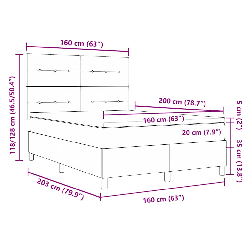 LED Box Spring Krevet s uzglavljem Plava 160 x 200 cm tkanina