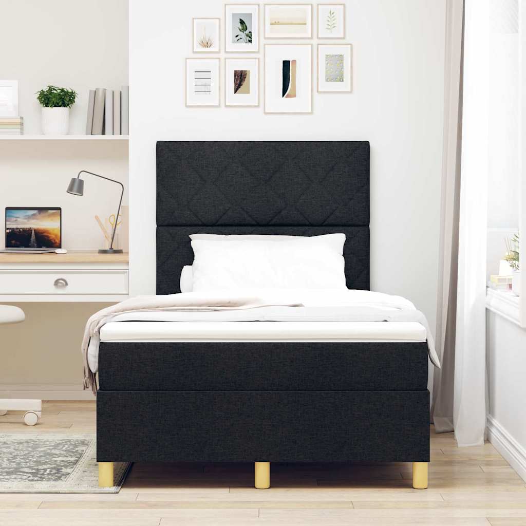 LED Box Spring Krevet s uzglavljem Crna 120 x 190 cm tkanina