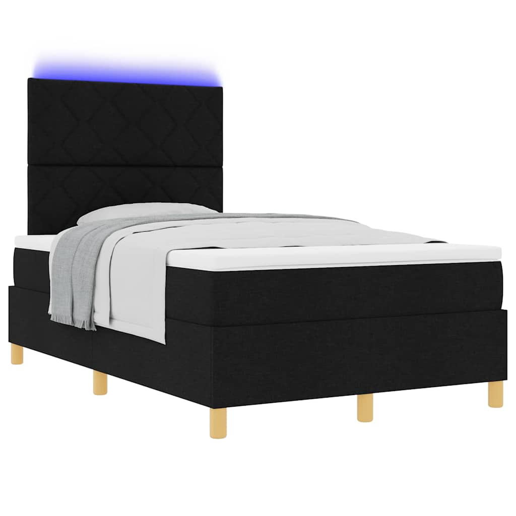 LED Box Spring Krevet s uzglavljem Crna 120 x 190 cm tkanina