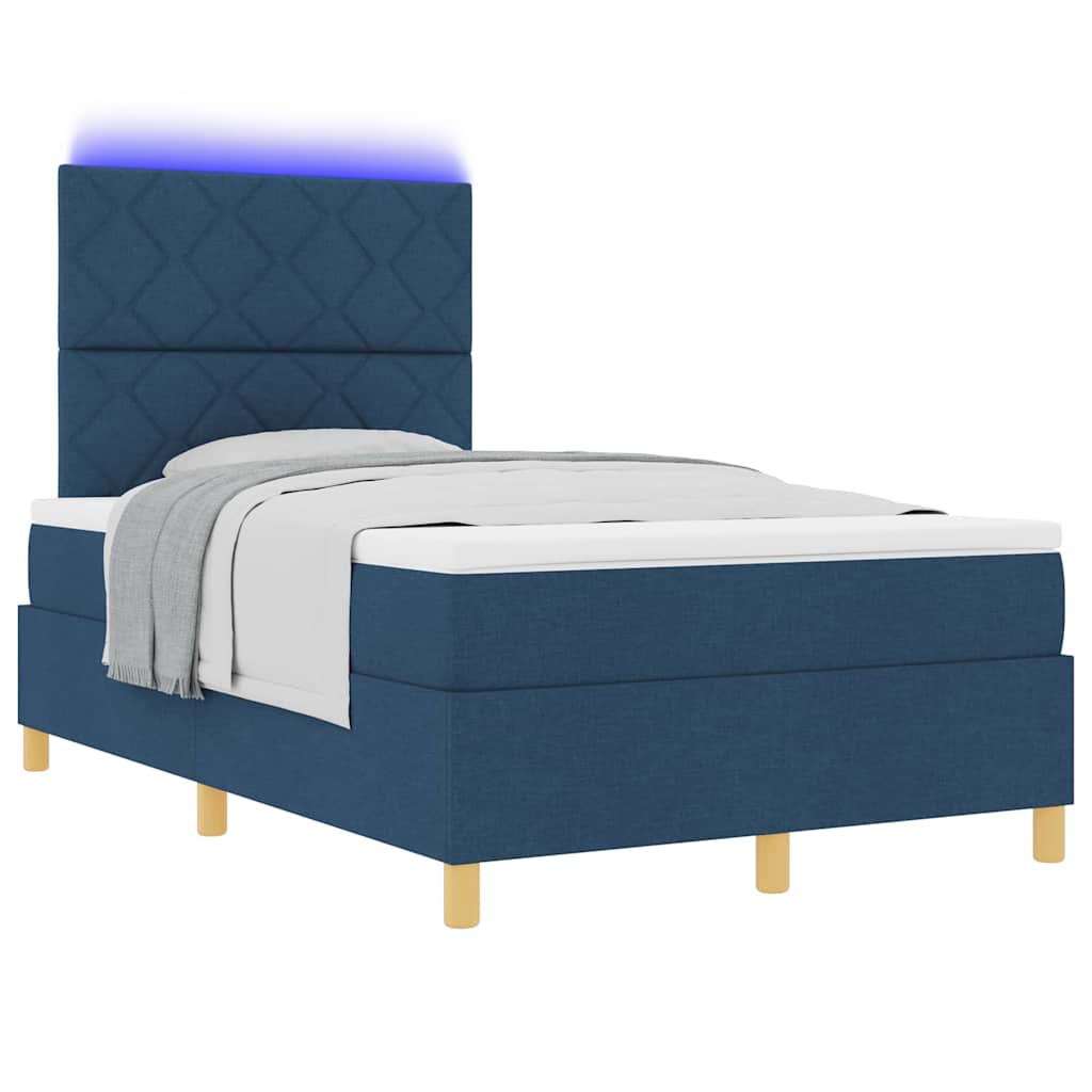 LED Box Spring Krevet s uzglavljem Plava 120 x 200 cm tkanina
