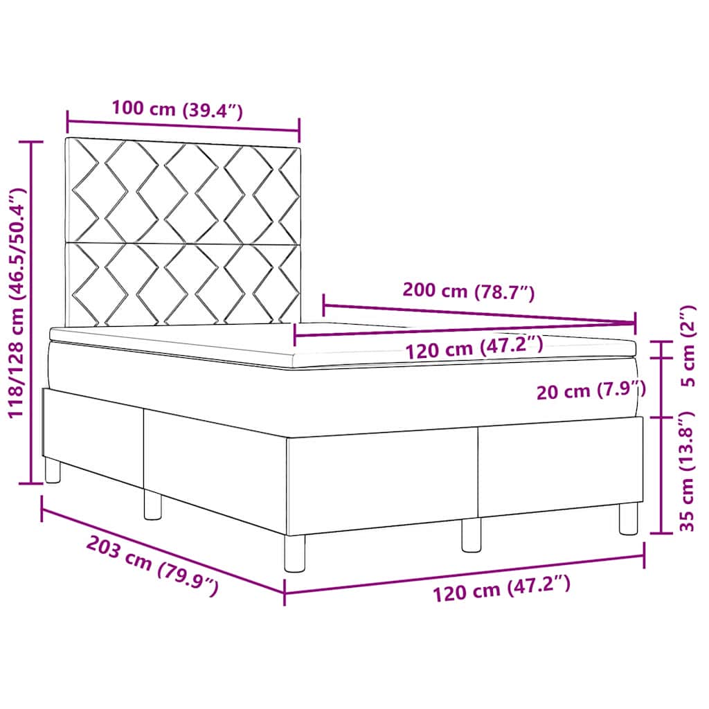 LED Box Spring Krevet s uzglavljem Plava 120 x 200 cm tkanina