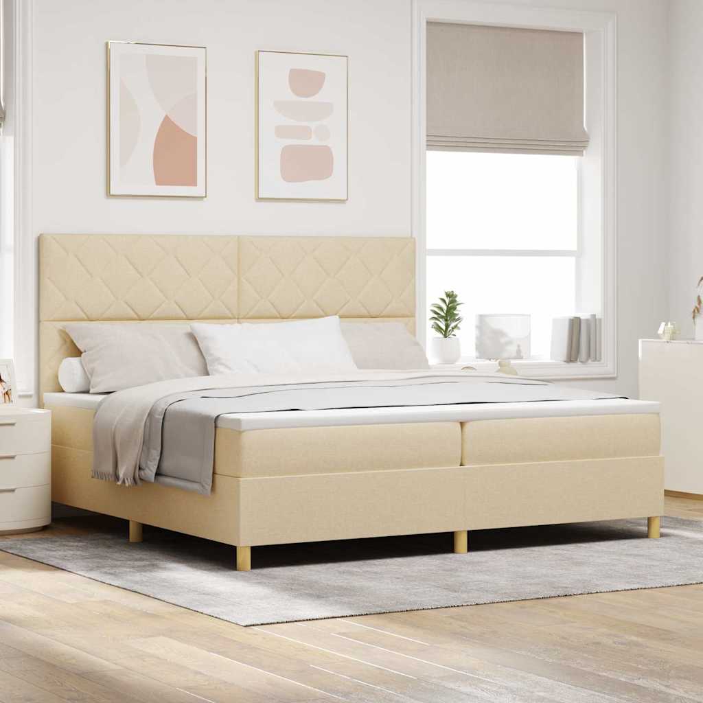 LED Box Spring Krevet s uzglavljem Krema 200 x 200 cm tkanina
