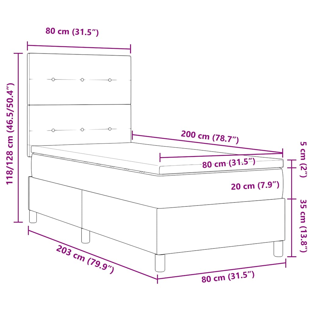 LED Box Spring Krevet s uzglavljem Ružičasta 80 x 200 cm Baršun