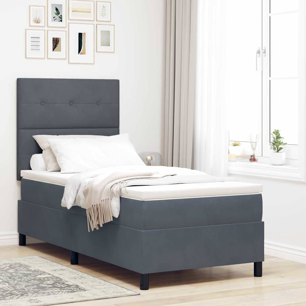 LED Box Spring Krevet Tamno siva 90 x 190 cm Baršun