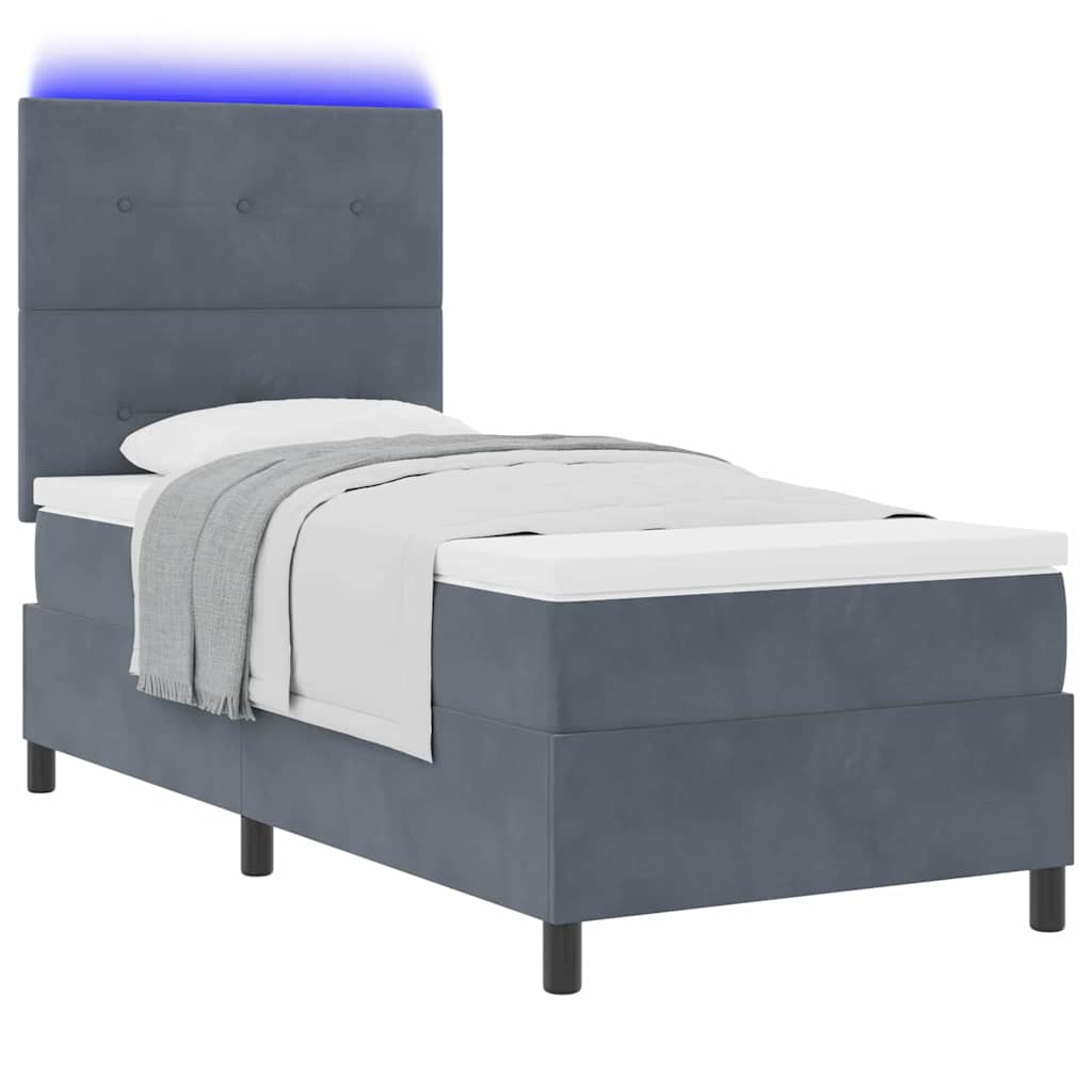 LED Box Spring Krevet Tamno siva 90 x 190 cm Baršun