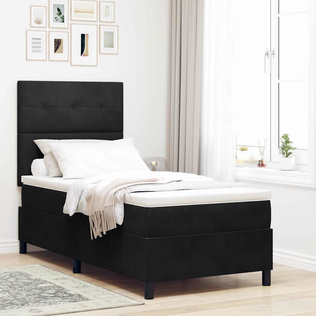 LED Box Spring Krevet s uzglavljem Crna 90 x 190 cm Baršun